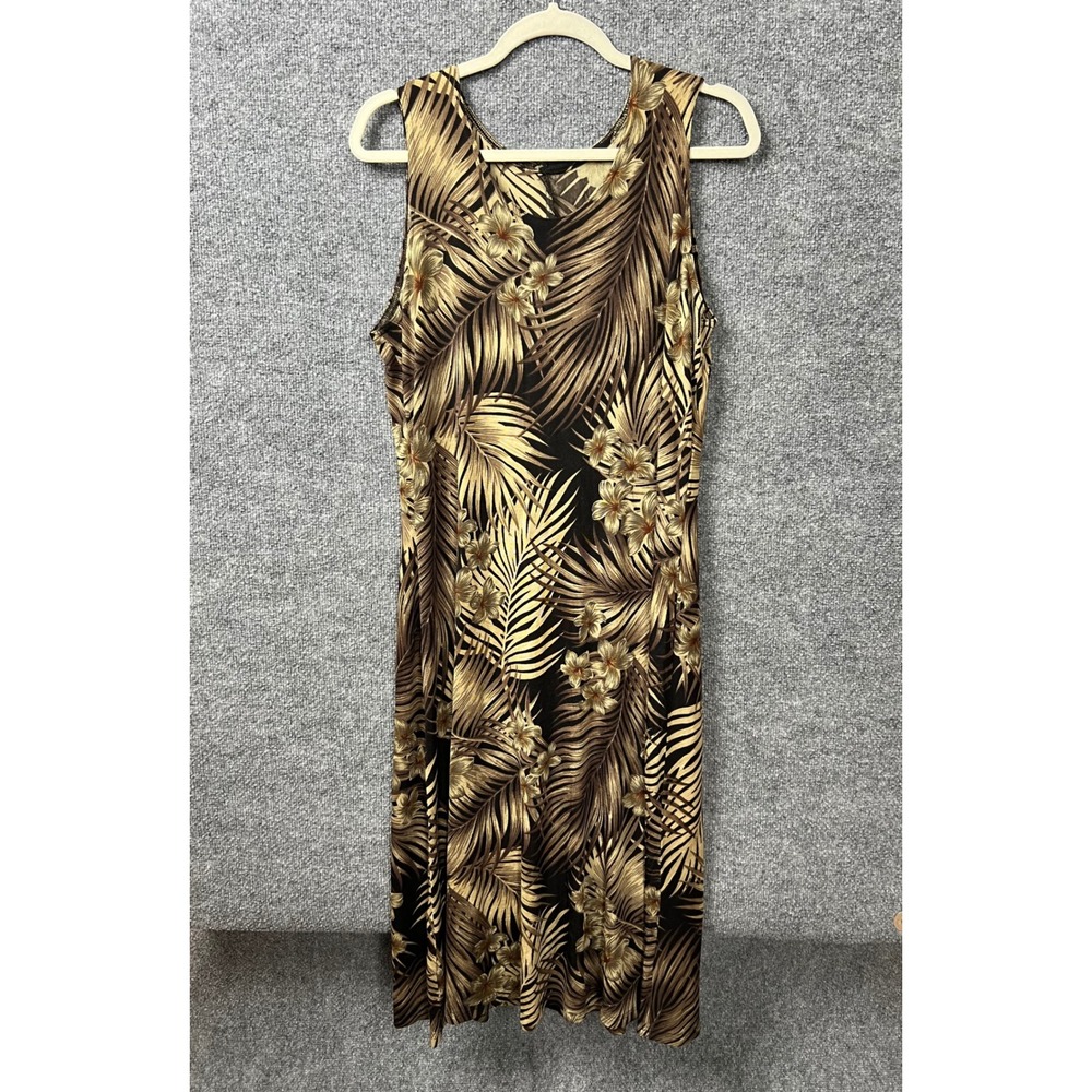 VTG 90s Amanda Paris London New York Slinky Palm Leaves Sleeveless Maxi Dress XL
